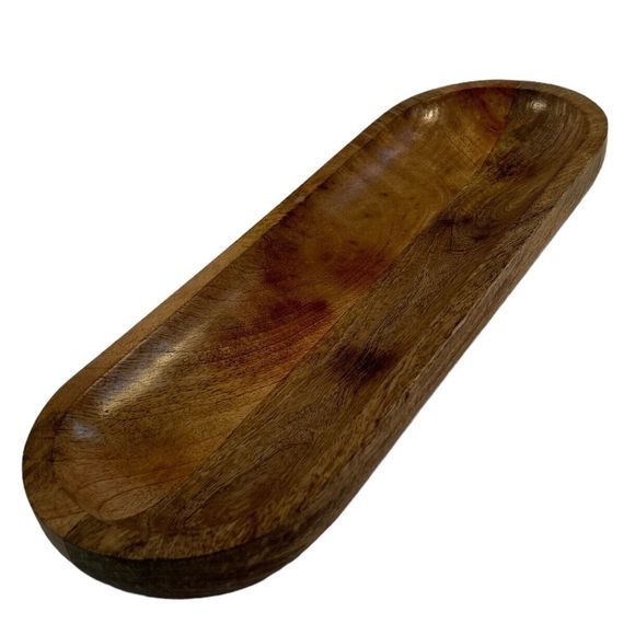 Oblong Stained Wood Carved Baquette / French Bread Bowl - Picture 2 of 6